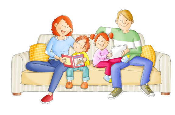 Dibujo de una familia con el método Glifing de entrenamiento a la lectura